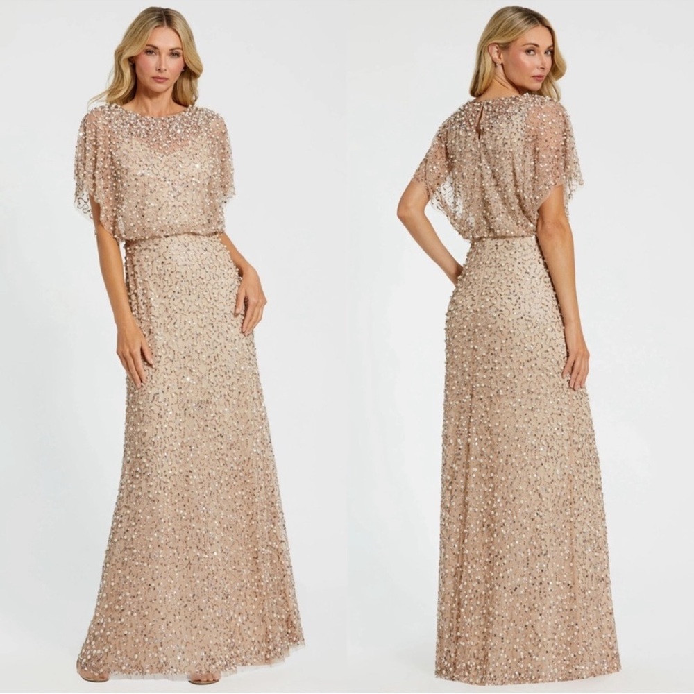 Mac Duggal Champagne Sequin Maxi Dress
